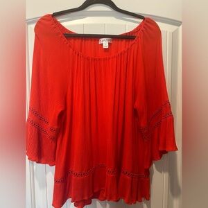 Studio JPR Women’s Elegant Poppy Red Blouse with Crochet Details